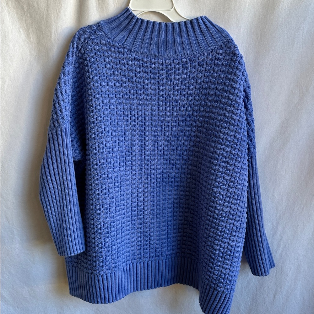 French Connection Luna Mozart cotton waffle-knit sweater in periwinkle, size L - Picture 4 of 7
